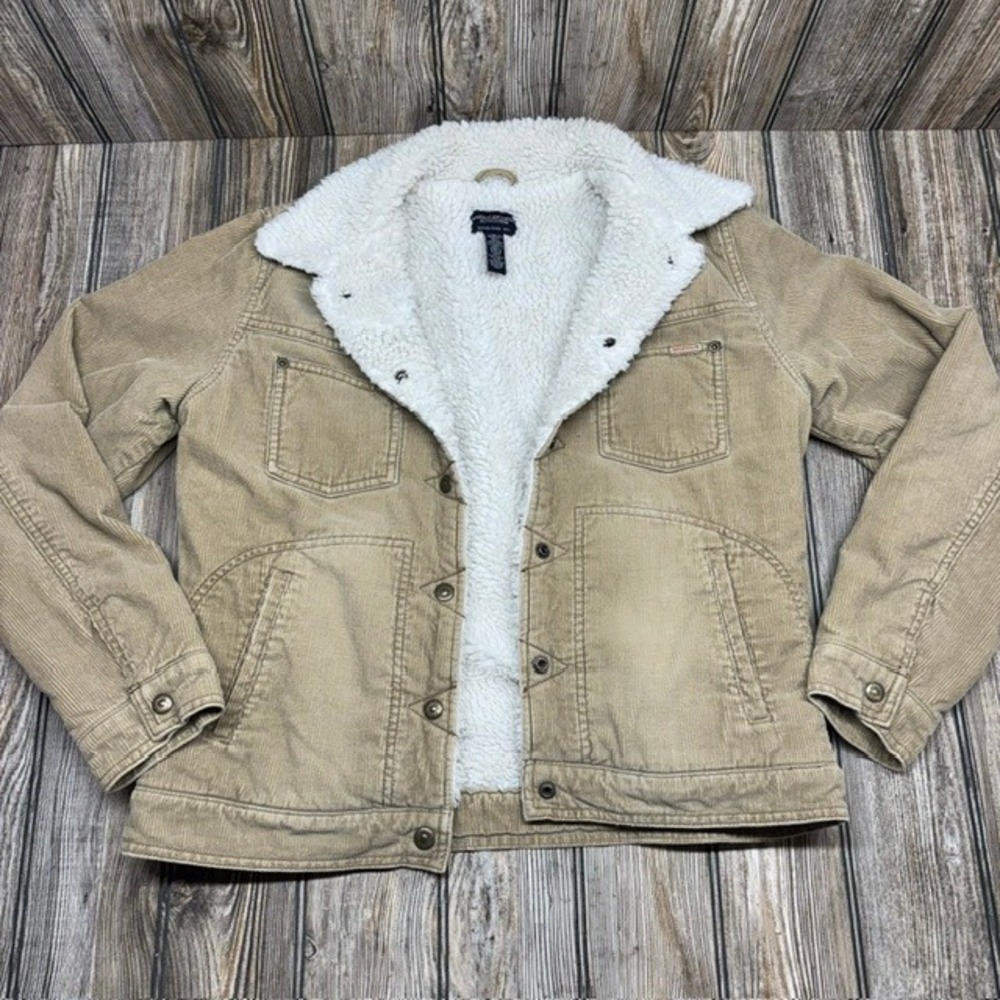 American Eagle Sherpa Lined Corduroy Trucker Jacket Tan Khaki Womens Medium